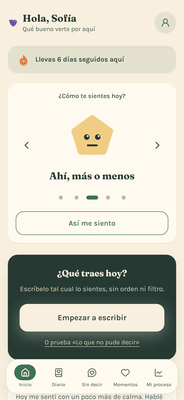 Cuéntale cómo te sientes hoy